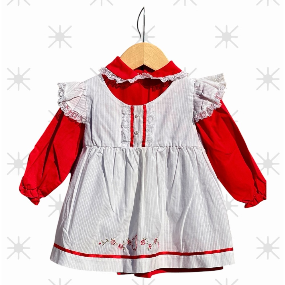 Vintage Mayfair pinafore dress with Apron collared shirt for baby girll